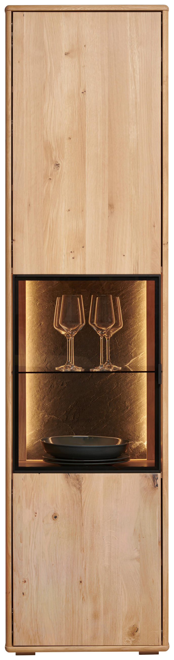 VITRINE Eiche Bianco  50,1/197,6/42 cm  - Eiche Bianco/Schwarz, Natur, Glas/Holz (50,1/197,6/42cm) - Linea Natura