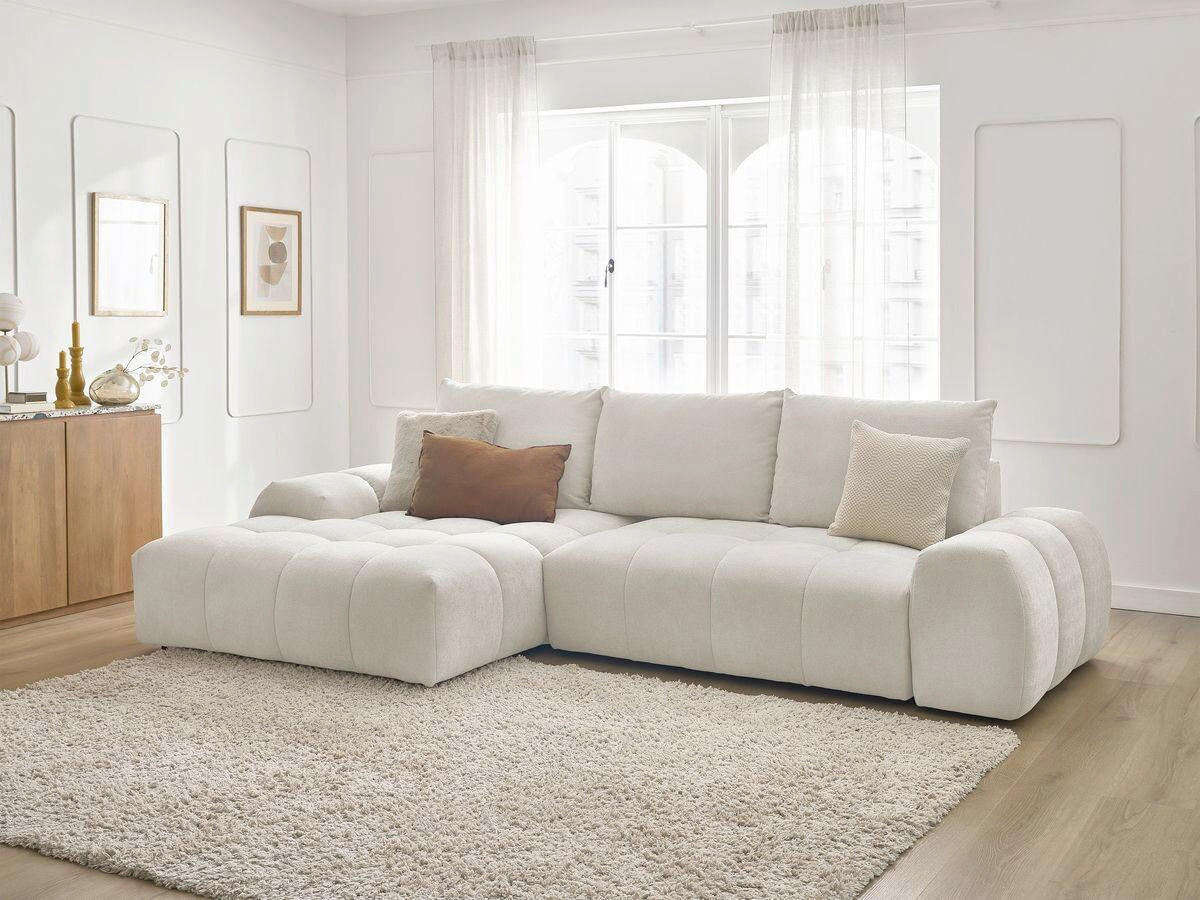 ECKSCHLAFSOFA EVEREST  mit Rücken echt Struktur Weiß  - Schwarz/Weiß, MODERN, Kunststoff/Textil (180/318cm) - Livetastic