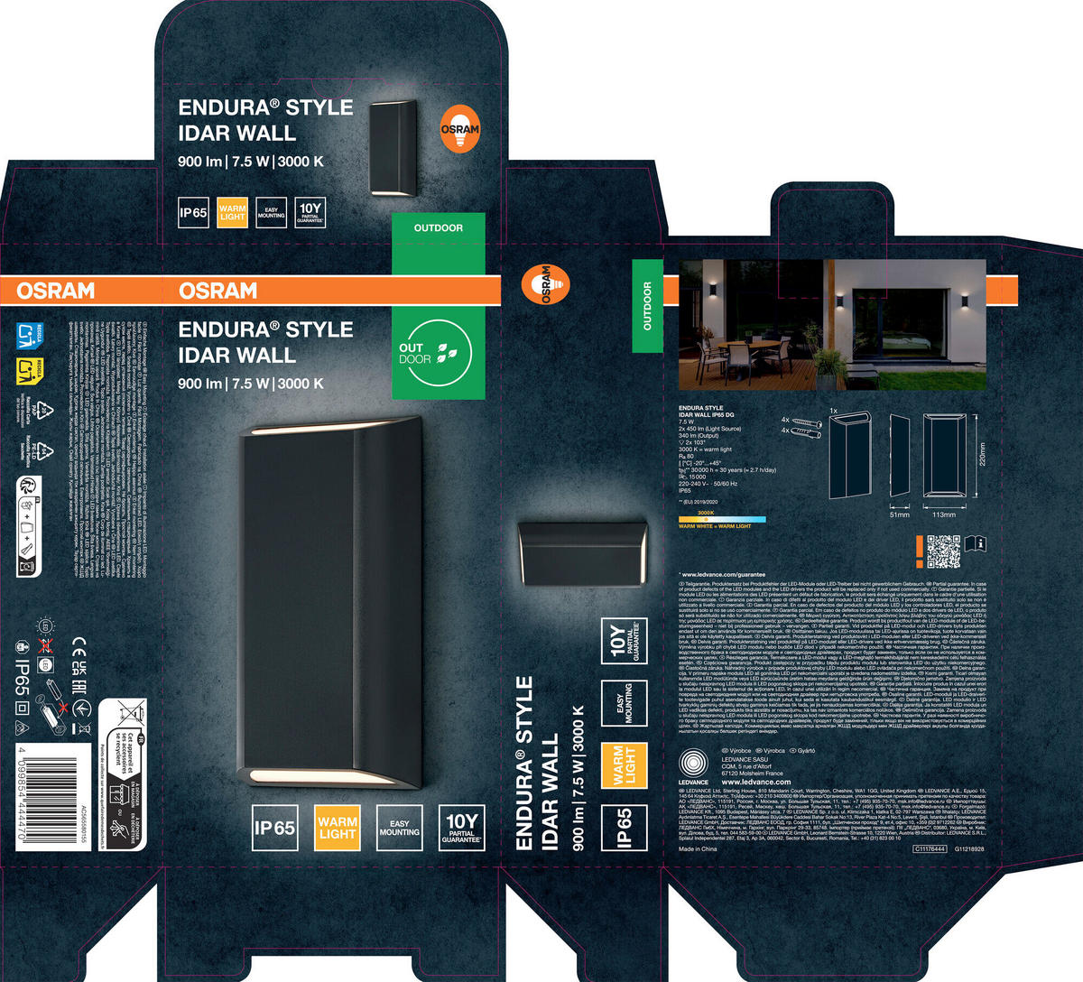 LED-AUßENLEUCHTE 11,3/5,1/22 cm   - Dunkelgrau, Basics, Kunststoff (11,3/5,1/22cm) - Osram
