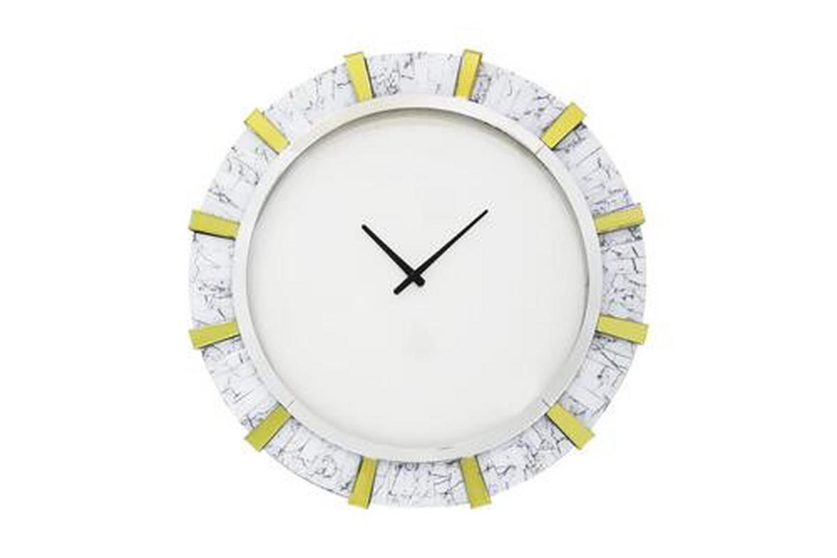 STENSKA URA  bela, zlate barve  - zlate barve/bela, Trendi, steklo/leseni material (80/80/4,4cm) - Xora