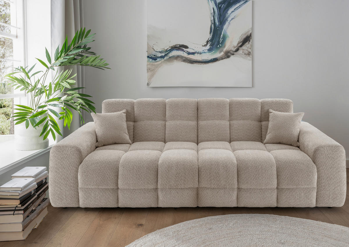 VIERSITZER-SOFA in Bouclé Beige  - Beige/Schwarz, MODERN, Kunststoff/Textil (300/87/120cm) - Livetastic