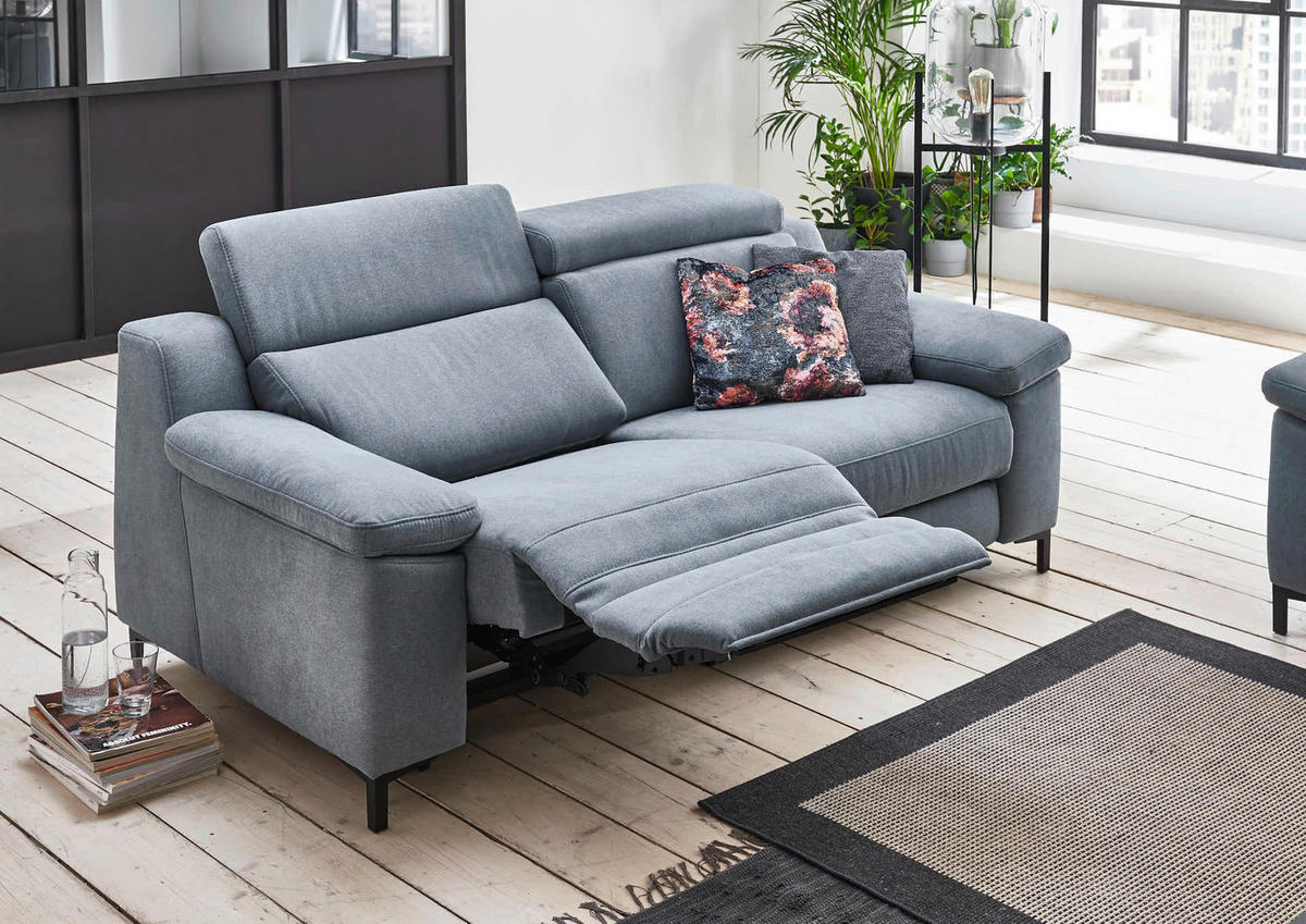 3-SITZER-SOFA Chenille Pastellblau  - Pastellblau/Schwarz, Design, Textil/Metall (218/104/104cm) - Valdera