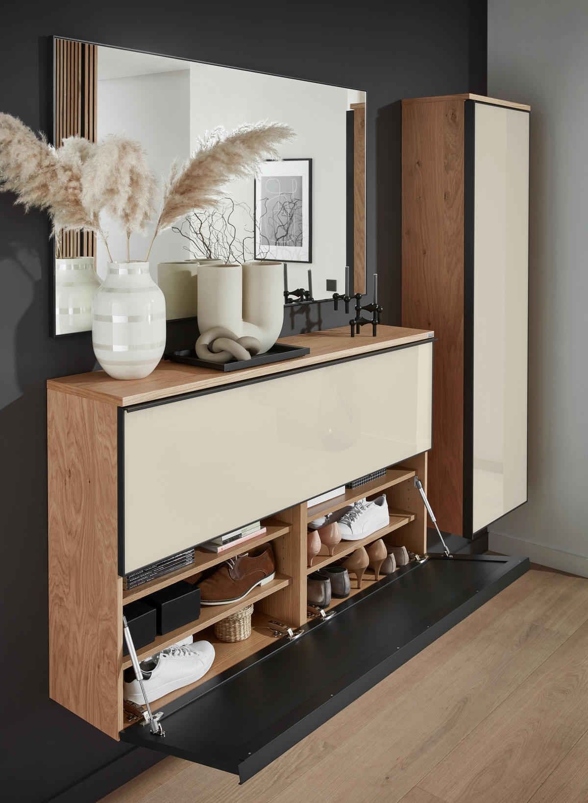 GARDEROBENSCHRANK  in 54/170/31 cm  - Eichefarben/Anthrazit, Design, Glas/Holz (54/170/31cm) - Dieter Knoll