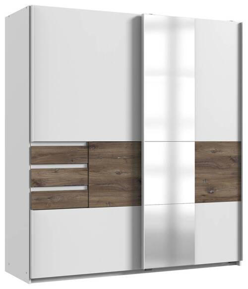 SCHWEBETÜRENSCHRANK  in Weiß, Eichefarben  - Eichefarben/Weiß, KONVENTIONELL, Glas/Holzwerkstoff (180/198/65cm) - Modante