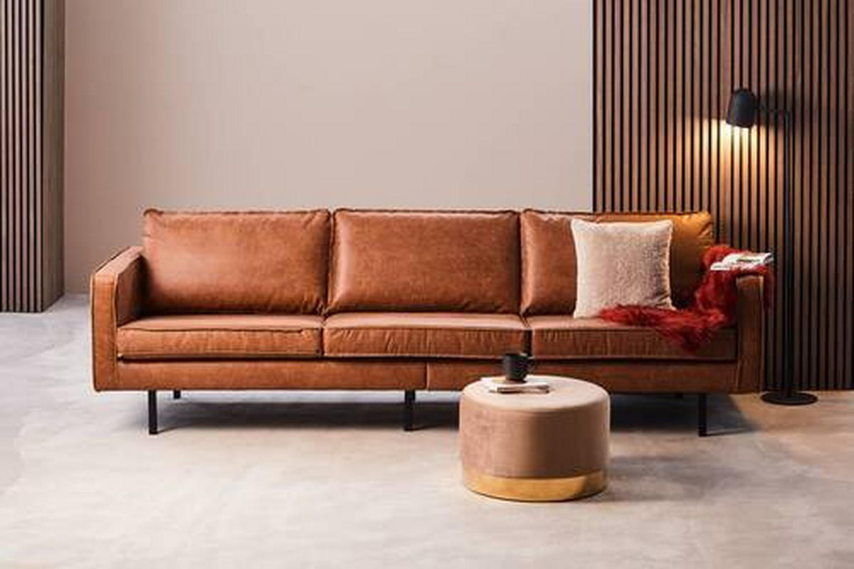 3-SITZER-SOFA  in Mikrofaser Kombination Echtleder/Stoff Cognac  - Cognac/Schwarz, Design, Leder/Textil (277/85/86cm) - Ambia Home