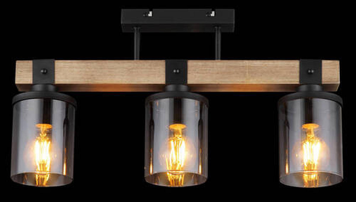 DECKENLEUCHTE    52/10/28,6 cm  - Dunkelbraun/Schwarz, Natur, Glas/Holz (52/10/28,6cm) - Globo
