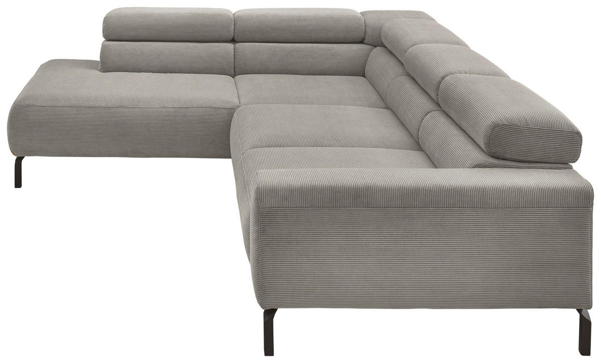 ECKSOFA in Feincord Grau  - Schwarz/Grau, Design, Textil/Metall (219/273cm) - Pure Home Lifestyle