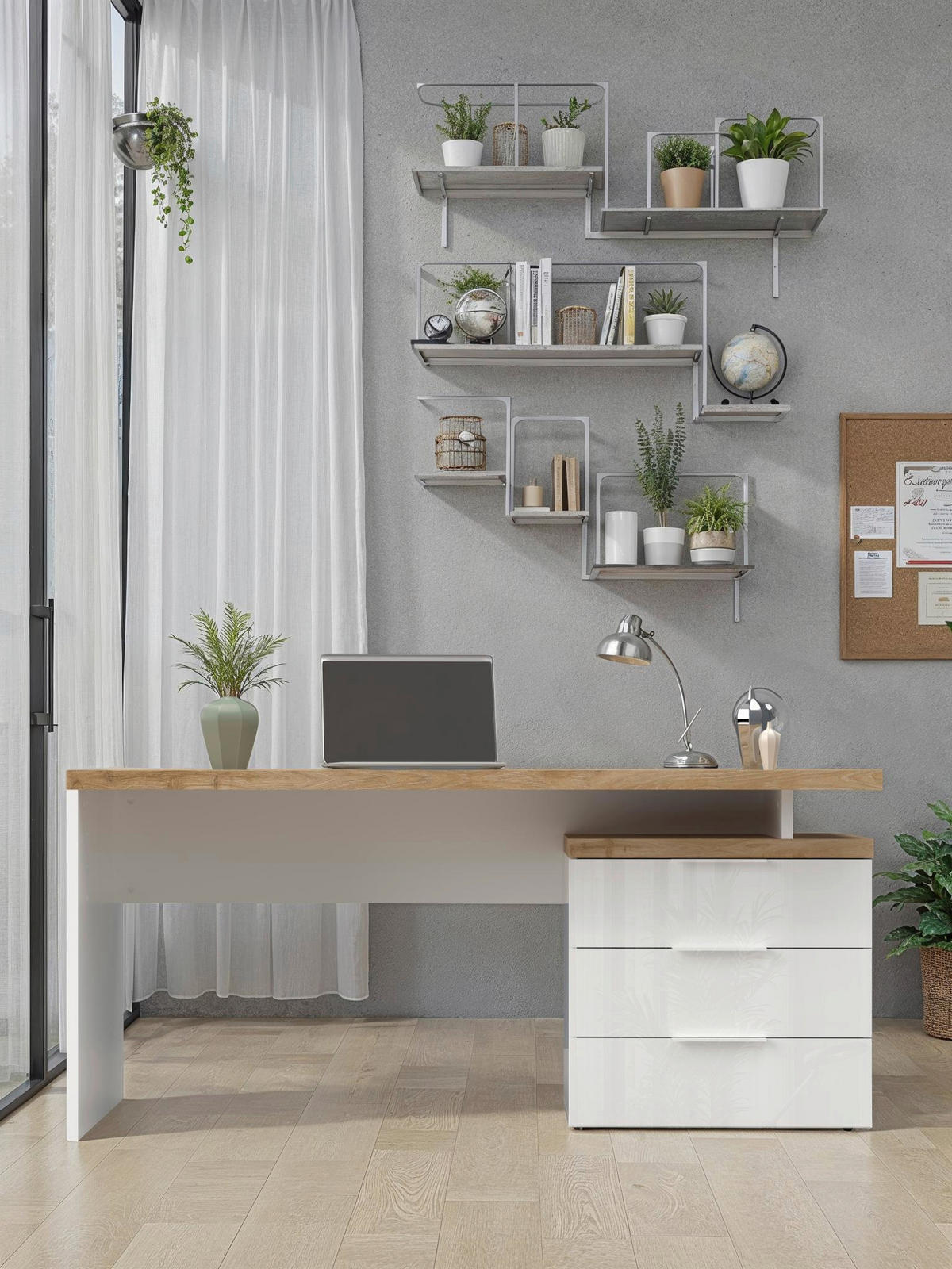SKRIVBORD 160/75/68 cm vit högglans, ekfärgad förvaringsutrymme  - vit/vit högglans, Modern, metall/trämaterial (160/75/68cm) - Best Price