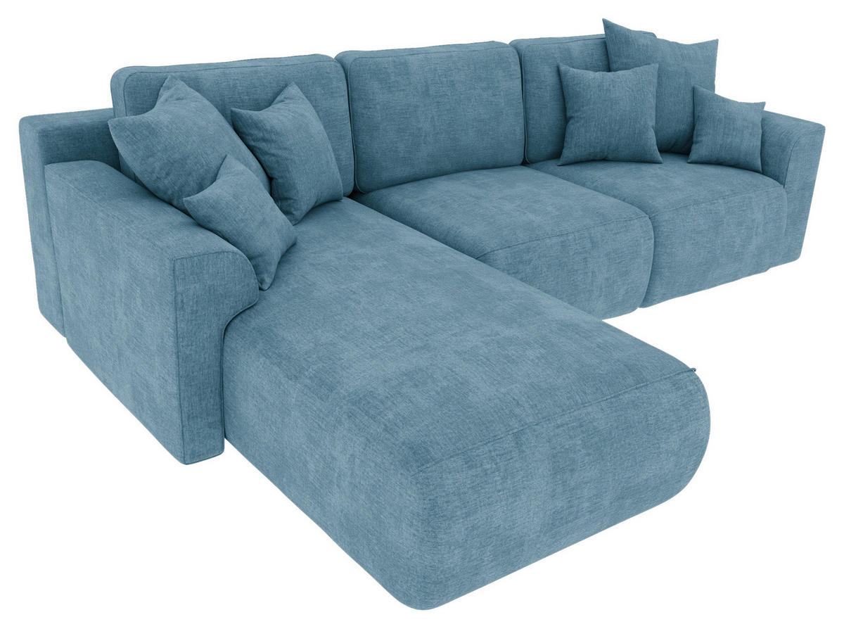 ECKSOFA in Samt Blau  195/293 cm  - Chromfarben/Blau, KONVENTIONELL, Kunststoff/Textil (195/293cm) - Carryhome