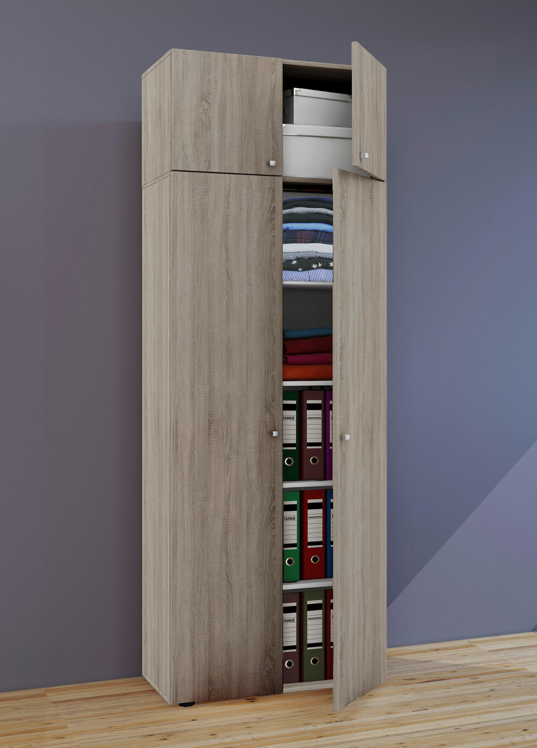 MEHRZWECKSCHRANK 70/218/39 cm  in Sonoma Eiche  - Silberfarben/Schwarz, MODERN, Holzwerkstoff/Kunststoff (70/218/39cm) - MID.YOU