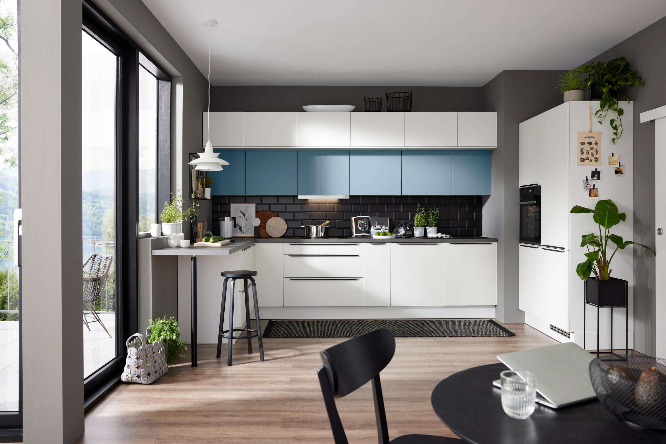 EINBAUKÜCHE   - Blau/Weiß, Design, Holzwerkstoff - Novel