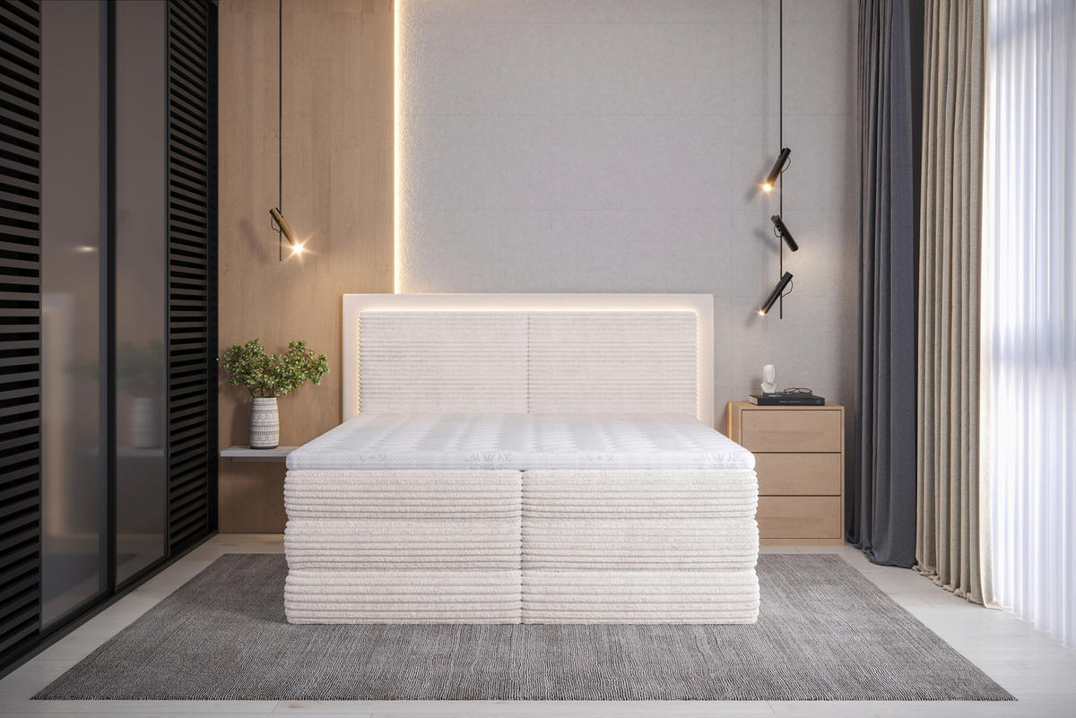 KONTINENTALSÄNG 180/200 cm  i cremefärgad  - svart/cremefärgad, Trend, trämaterial/trä (180/200cm) - Visionight
