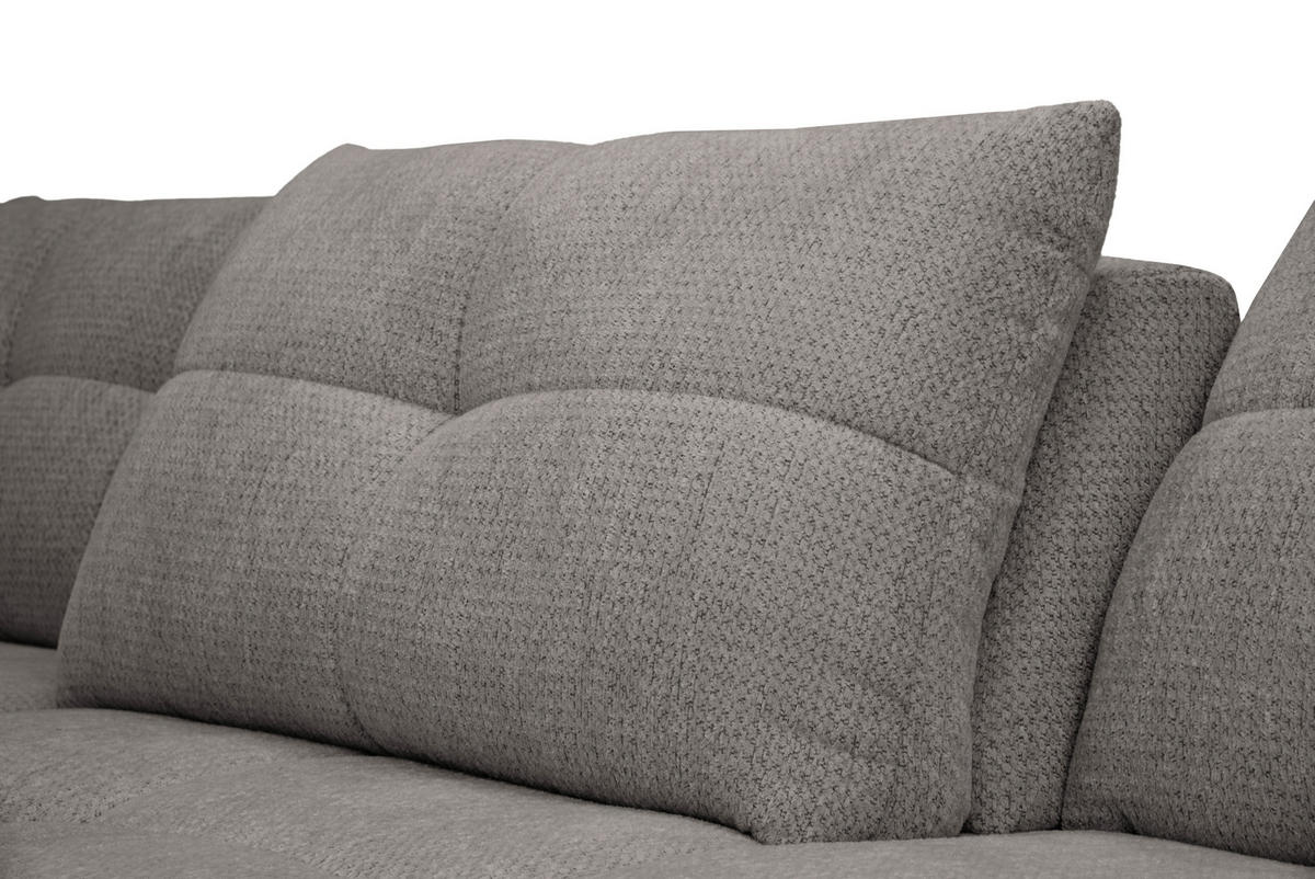 ECKSOFA Graubraun Chenille Armlehnenkissen, Rücken echt, Sitztiefenverstellung  - Graubraun/Schwarz, KONVENTIONELL, Textil/Metall (215/313cm) - Hom`in