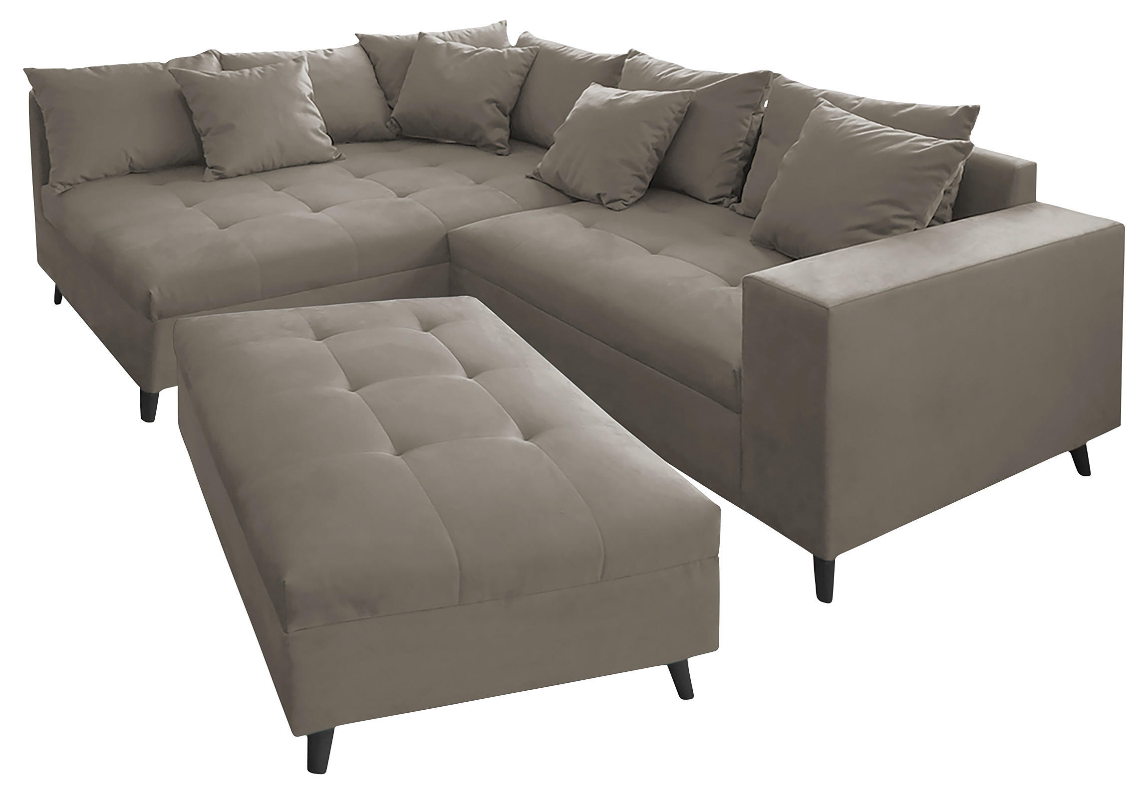 Ecksofa inkl. Hocker Grau Webstoff  - Schwarz/Grau, Design, Holz/Textil (174/247cm) - MID.YOU