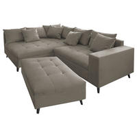 Ecksofa inkl. Hocker in Webstoff Grau  174/247 cm  - Schwarz/Grau, Design, Holz/Textil (174/247cm) - MID.YOU
