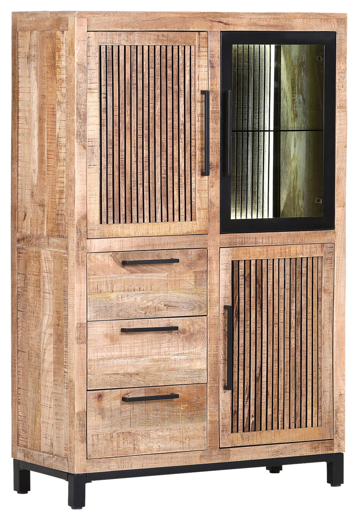 HIGHBOARD  in 95/145/43 cm  - Schwarz/Naturfarben, MODERN, Glas/Holz (95/145/43cm) - Livetastic
