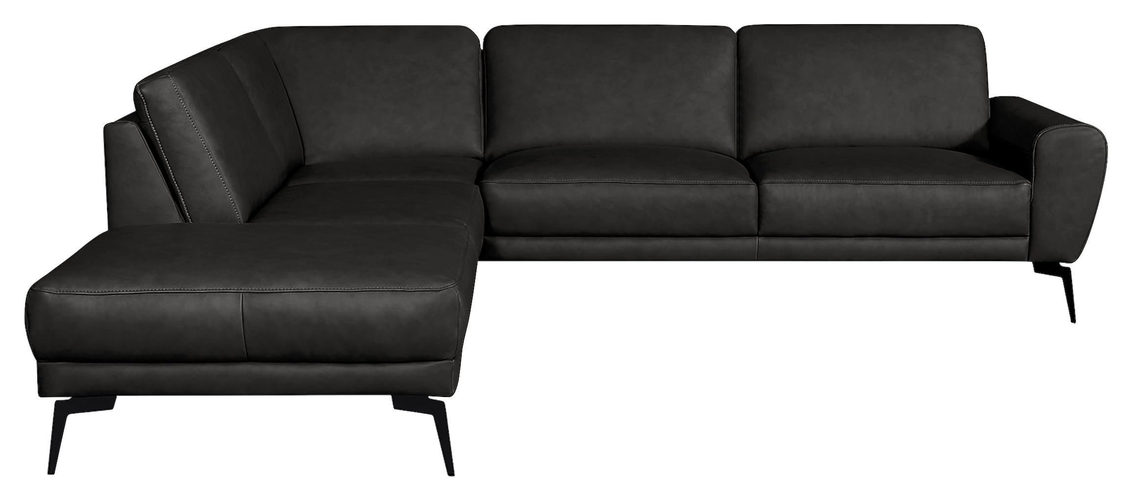 ECKSOFA in Echtleder Schwarz - Schwarz, Design, Leder/Metall (250/273cm) - Livetastic