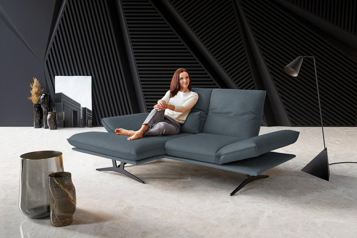 ECKSOFA in Echtleder Blau  - Blau/Gelb, Design, Leder/Metall (130/210cm) - Dieter Knoll