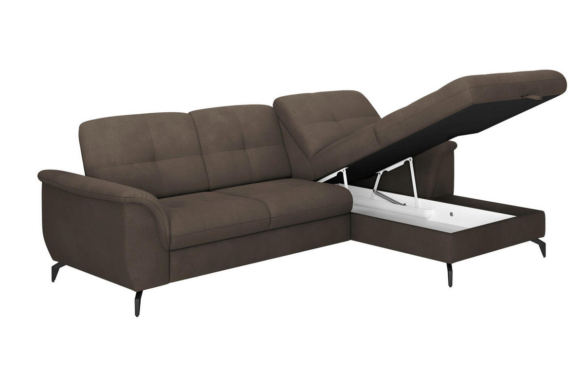 ECKSOFA ZORA E Dunkelbraun Flachgewebe  - Dunkelbraun/Schwarz, MODERN, Textil/Metall (262/164cm) - Sit & More