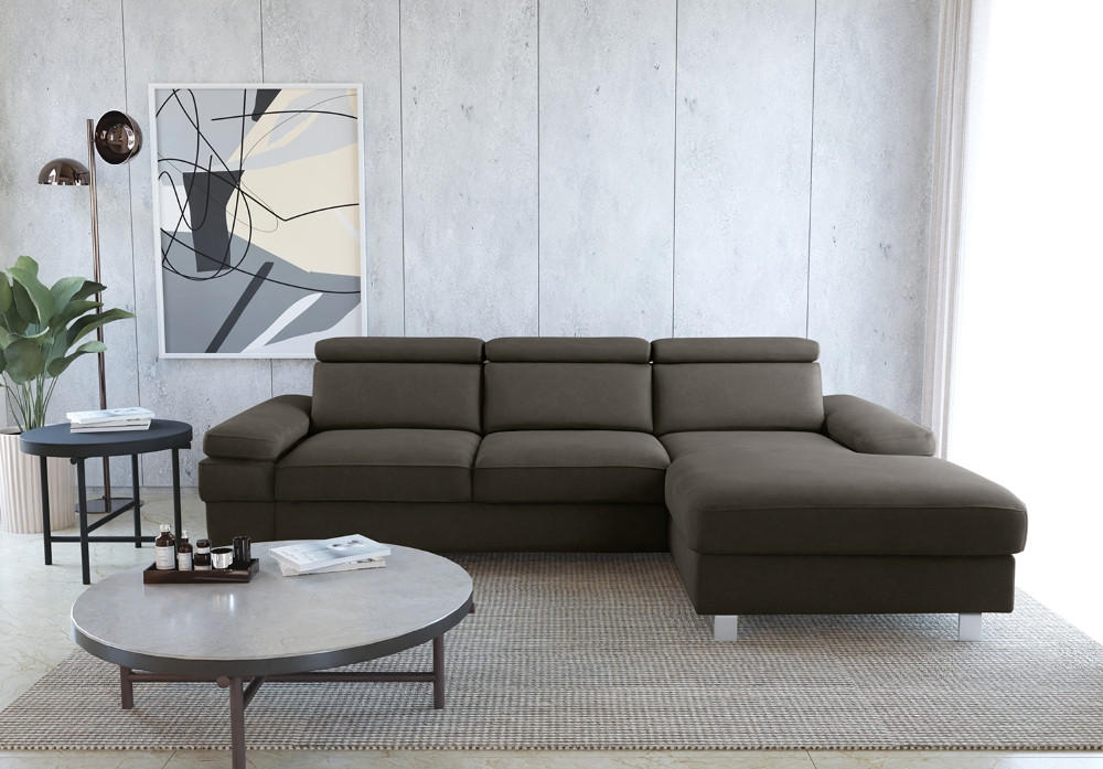ECKSOFA in Mikrofaser Anthrazit - Anthrazit/Silberfarben, Konventionell, Textil/Metall (182/82/260cm) - Trendmanufaktur