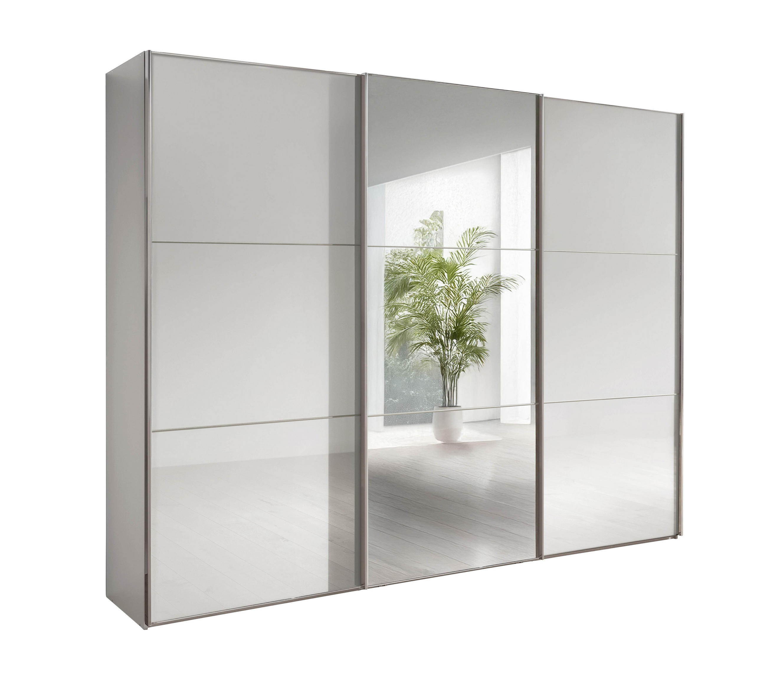 SCHWEBETÜRENSCHRANK 300/236/67 cm 3-türig Weiß  - Chromfarben/Weiß, MODERN, Glas/Holzwerkstoff (300/236/67cm) - Chameo