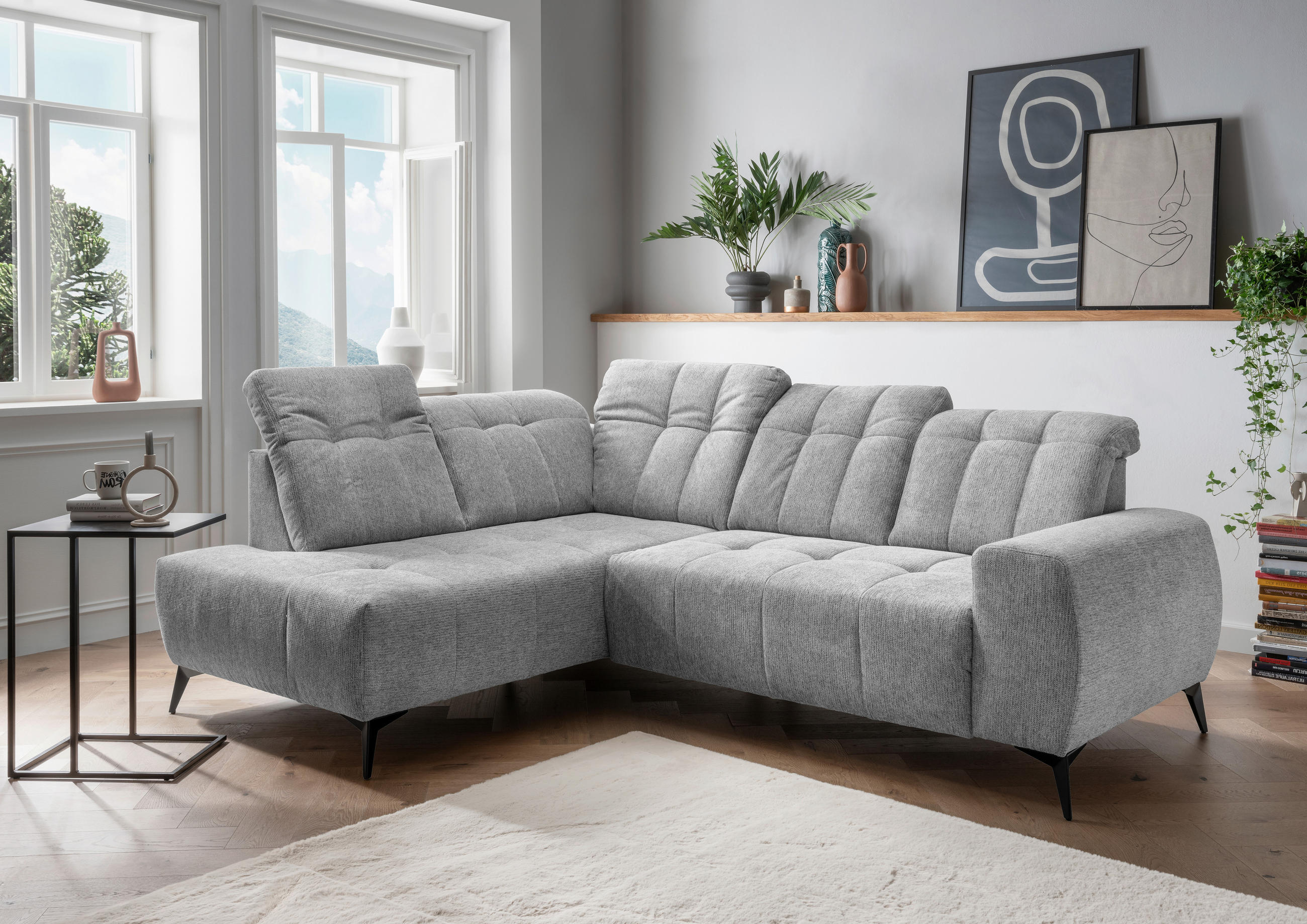 ECKSOFA in Chenille Silberfarben  - Silberfarben/Schwarz, Modern, Textil/Metall (200/261cm) - Livetastic