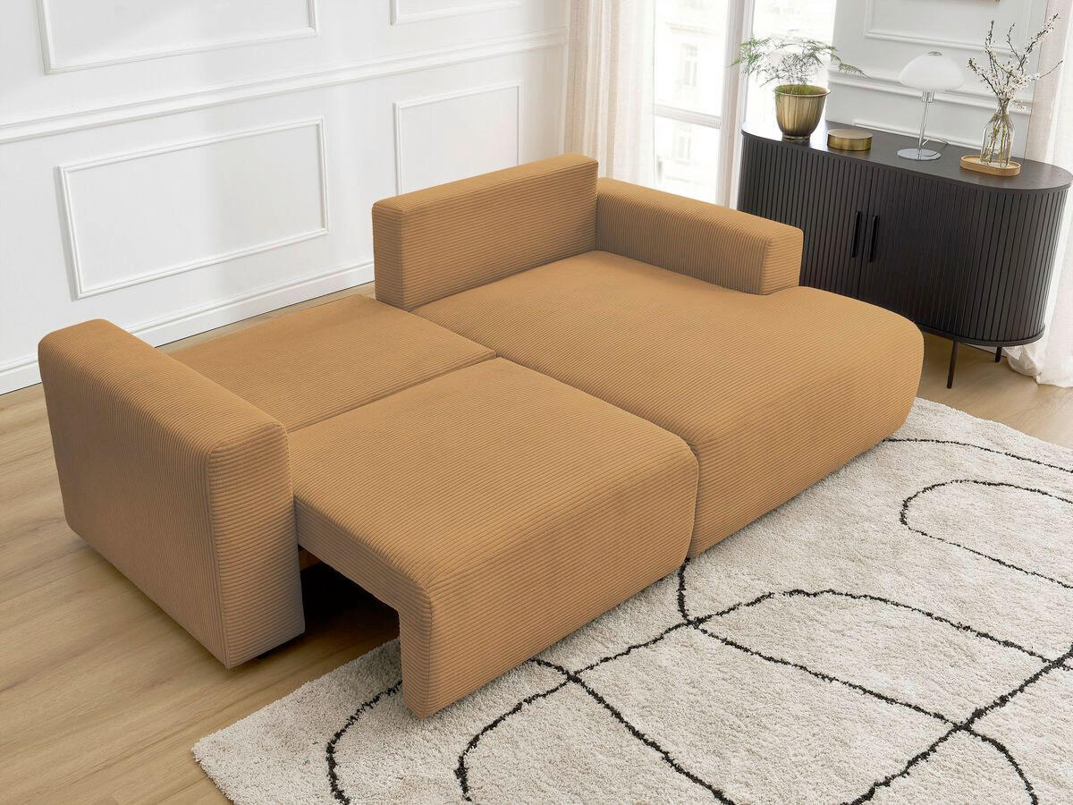 ECKSOFA Ottomane rechts  ATILLA Gelb Cord  - Gelb/Schwarz, MODERN, Kunststoff/Textil (244/149cm)