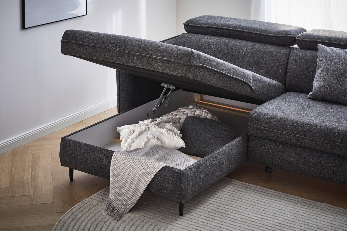 HÖRNSOFFA i struktur mörkgrå  - mörkgrå/svart, Design, trä/textil (185/232cm) - Livetastic