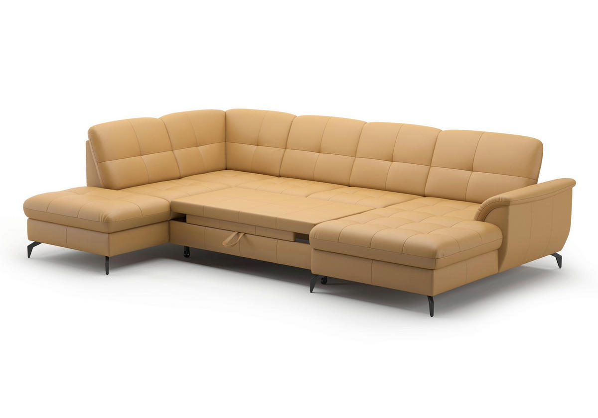 WOHNLANDSCHAFT Currygelb Echtleder  - Currygelb/Schwarz, MODERN, Leder/Metall (212/319/164cm) - Sit & More