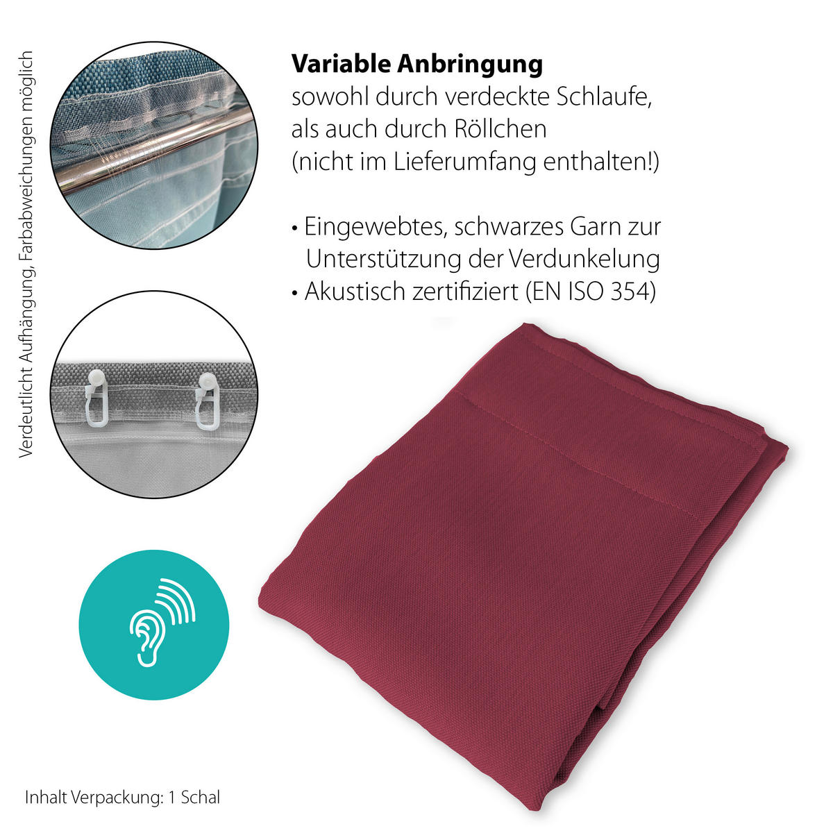 WÄRMESCHUTZVORHANG MILTON Verdunkelung 140/245 cm   - Bordeaux, Basics, Textil (140/245cm)
