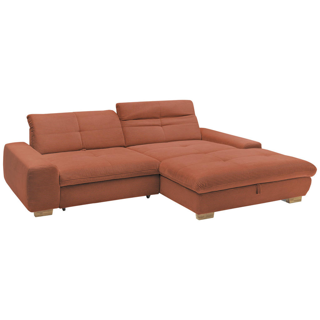 Thumbnail - SetOne by Musterring Ecksofa, Orange, Textil, Eiche, massiv, 2-Sitzer, Ottomane rechts, L-Form, 276x198 cm, Bettkasten e...