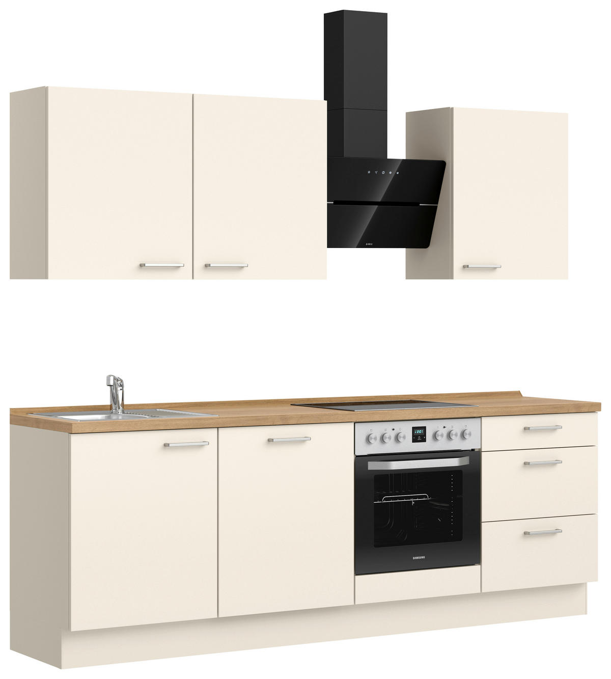 KÜCHENBLOCK 240 cm   in Eichefarben, Magnolie  - Edelstahlfarben/Eichefarben, MODERN, Holzwerkstoff/Metall (240cm) - Nobilia