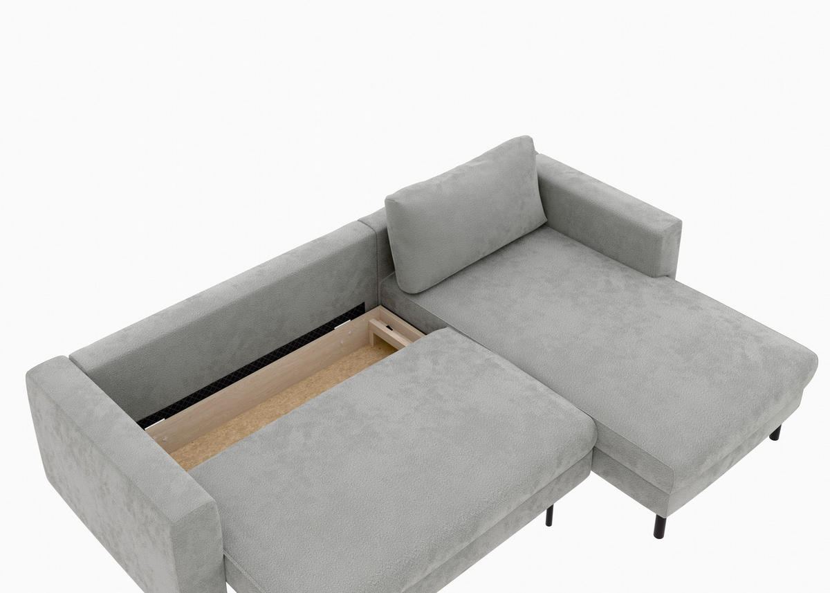 ECKSCHLAFSOFA  mit Rücken echt, Armteil links, Armteil rechts Struktur Schlammfarben  - Schlammfarben/Schwarz, MODERN, Textil/Metall (232/161cm) - Trendmanufaktur