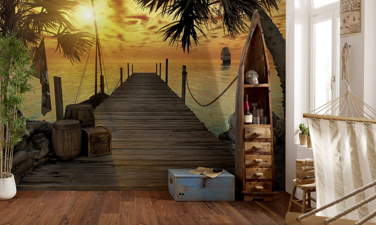 FOTOTAPETE Treasure Island  - Gelb/Braun, Natur, Papier (368/254cm) - Komar