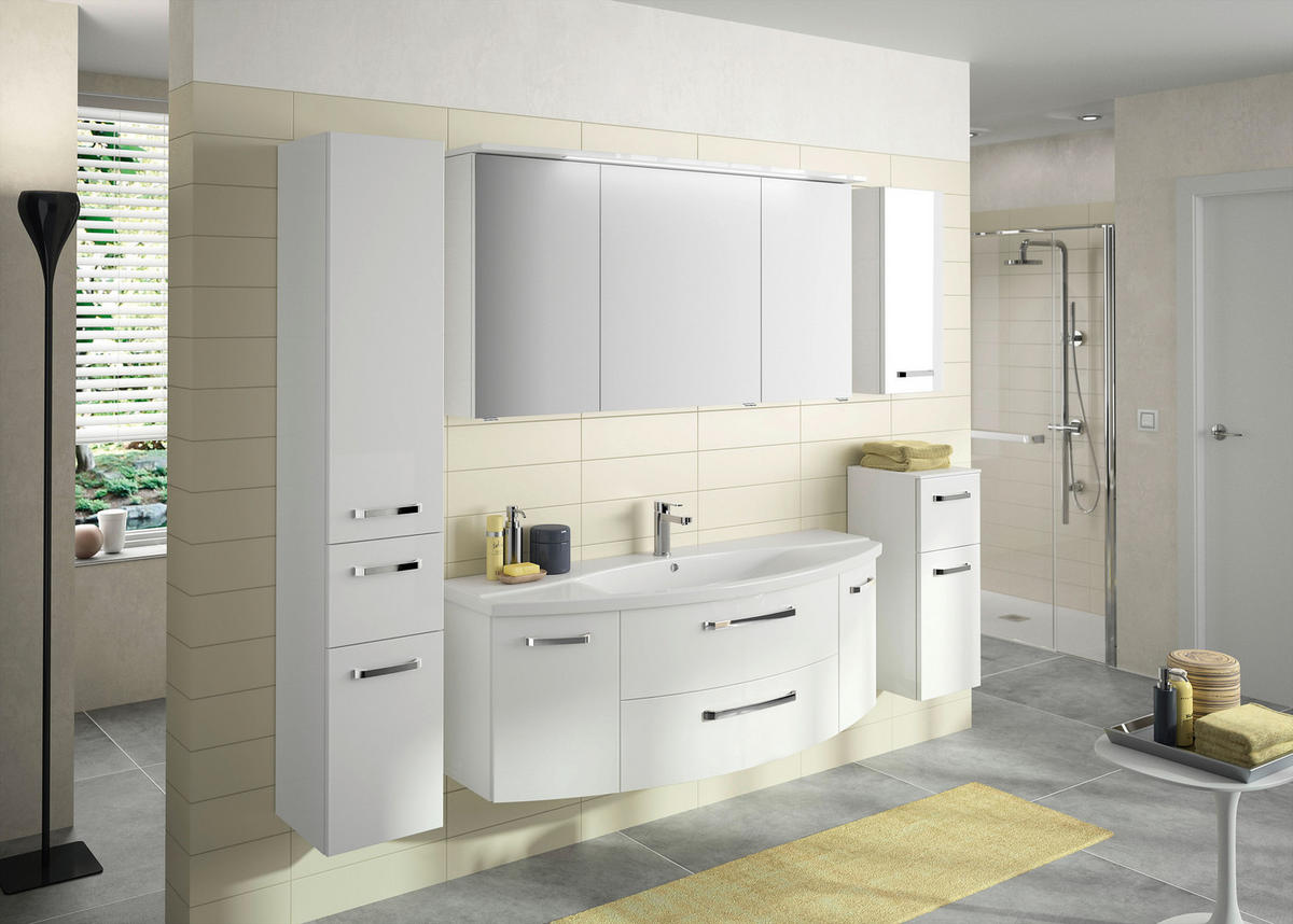 BADEZIMMER 3-teilig  in 144 cm  - Chromfarben/Weiß Hochglanz, MODERN, Glas/Keramik (144cm) - Sadena