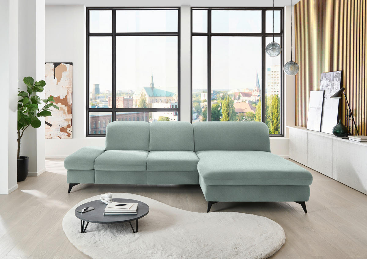 ECKSOFA  in Chenille Mintgrün  288/198 cm  - Schwarz/Mintgrün, Design, Textil/Metall (288/198cm) - Beldomo Style