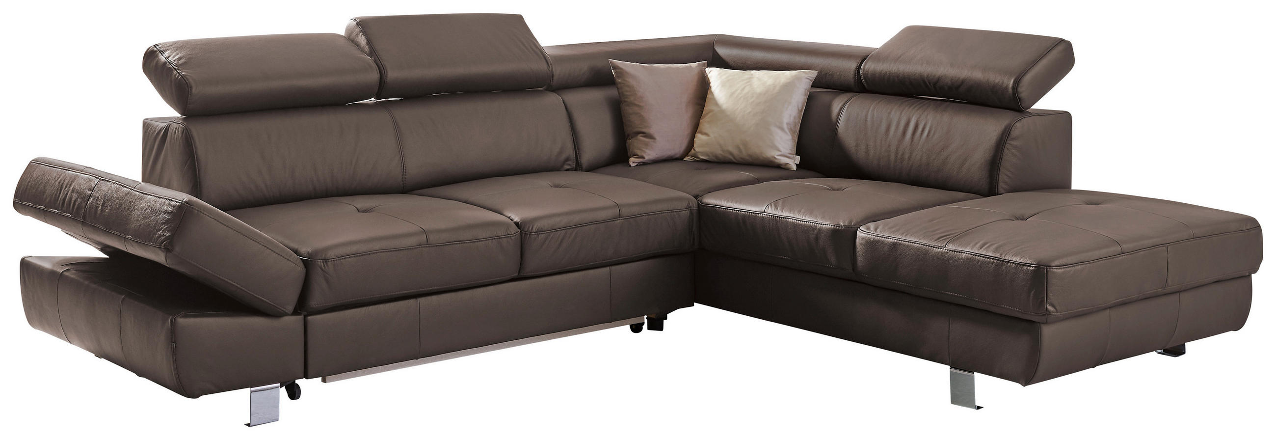 ECKSOFA Dunkelbraun Kombination Echtleder/Lederlook Lederlook  - Chromfarben/Dunkelbraun, Design, Leder/Textil (265/212cm) - Stylife