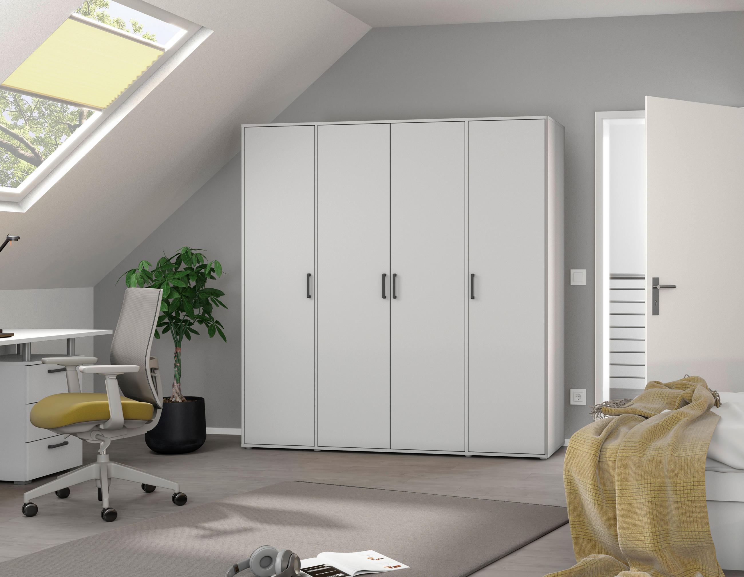 DREHTÜRENSCHRANK in Weiss  - Weiss/Grau, Modern, Holzwerkstoff/Kunststoff (187/194/53cm) - Rauch Möbel