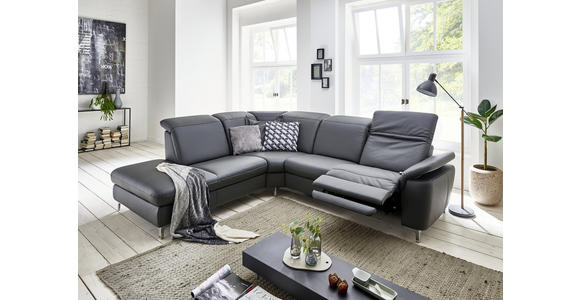 ECKSOFA Anthrazit Echtleder  - Chromfarben/Anthrazit, KONVENTIONELL, Leder/Metall (242/289cm) - Cantus