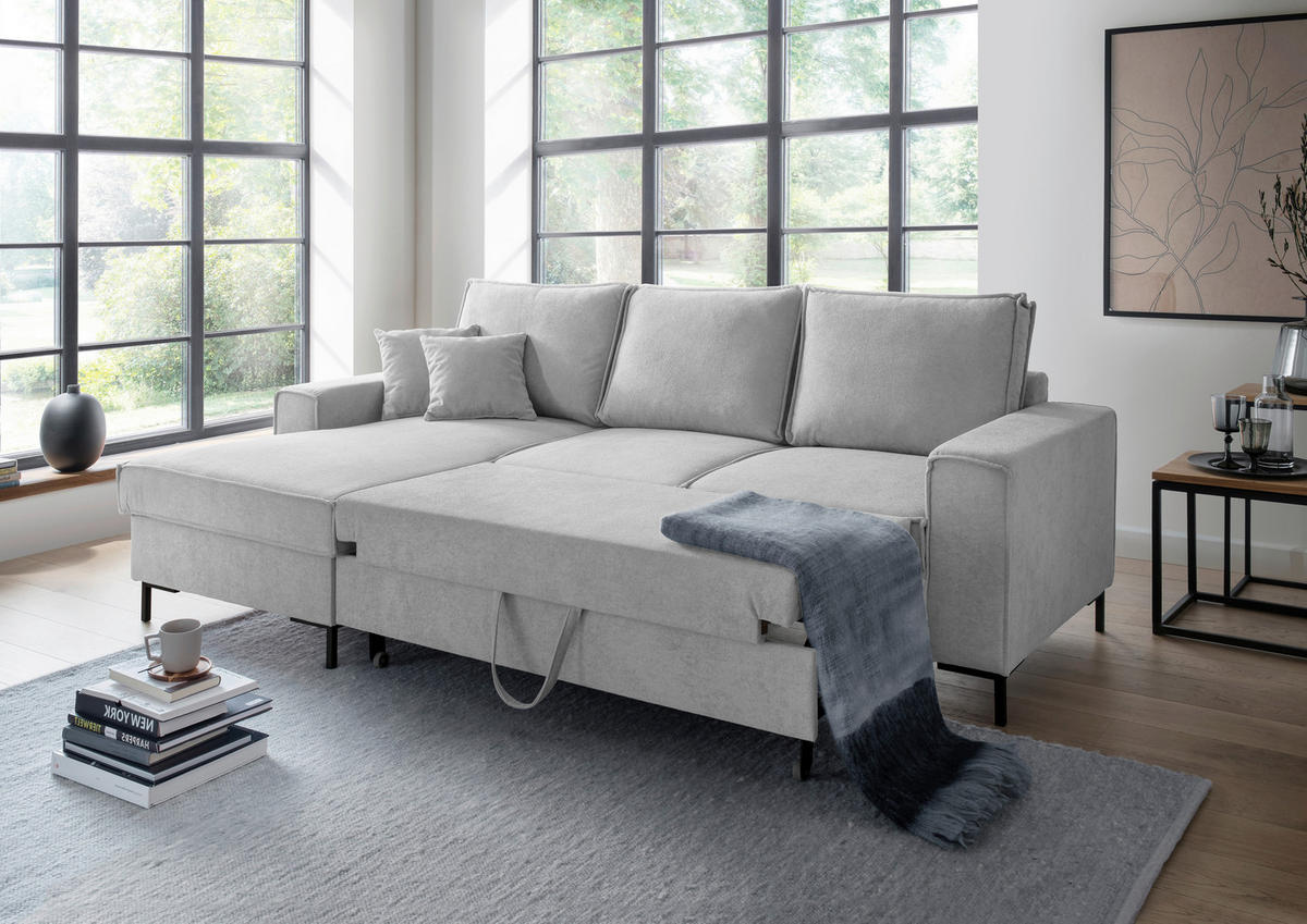 KUTNA GARNITURA tekstil  srebrne boje   - srebrne boje/crna, Moderno, tekstil/metal (150/240cm) - Livetastic
