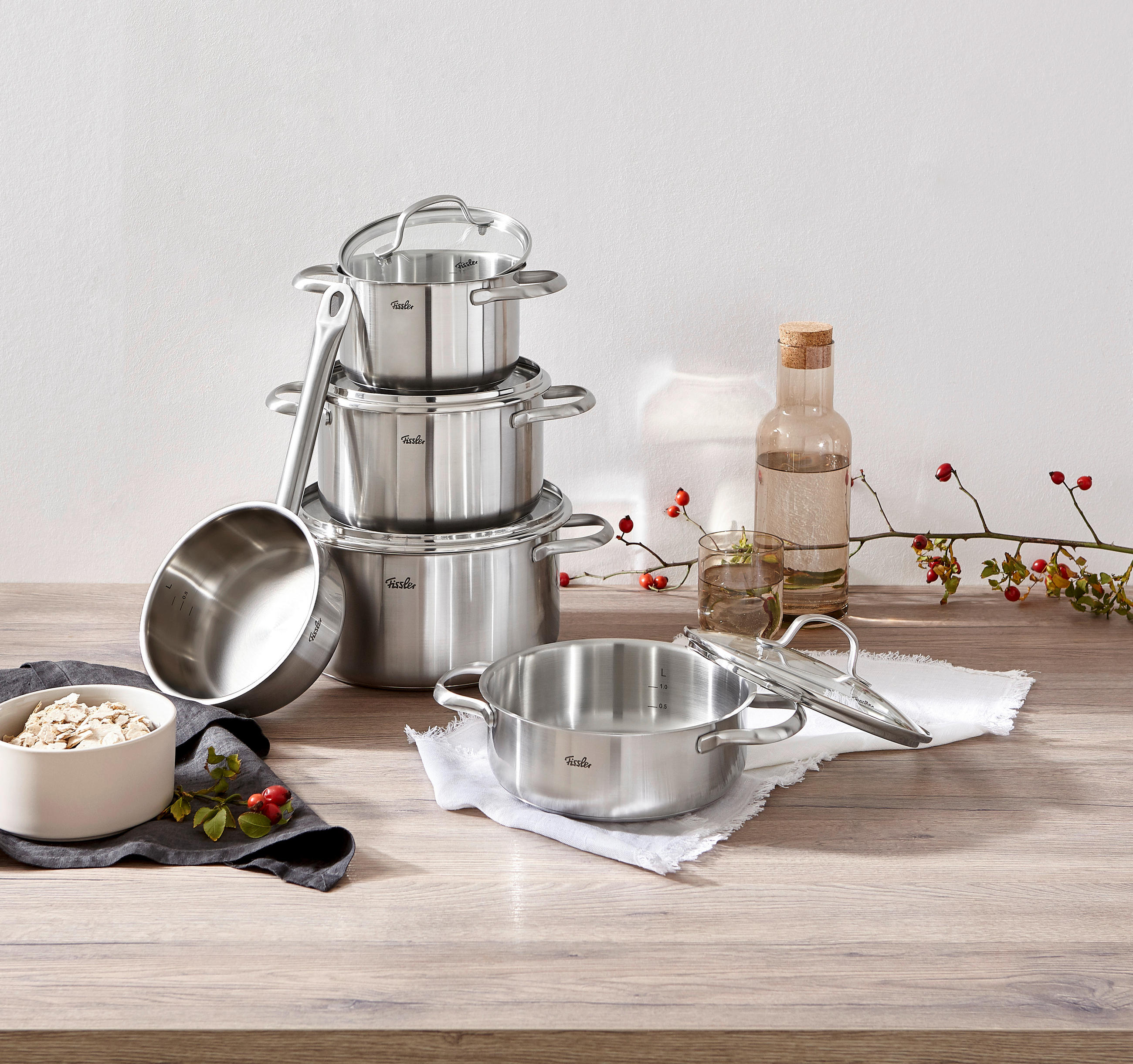 KOCHTOPFSET Toronto Edelstahl 5-teilig - Silberfarben, Basics, Metall - Fissler