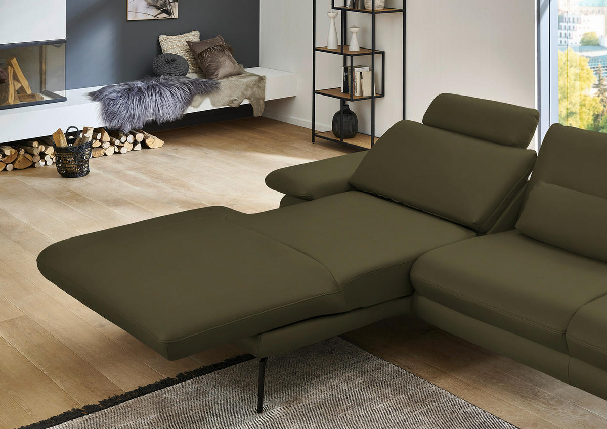 ECKSOFA in Echtleder Olivgrün  - Schwarz/Olivgrün, Design, Leder/Metall (180/310cm) - Dieter Knoll