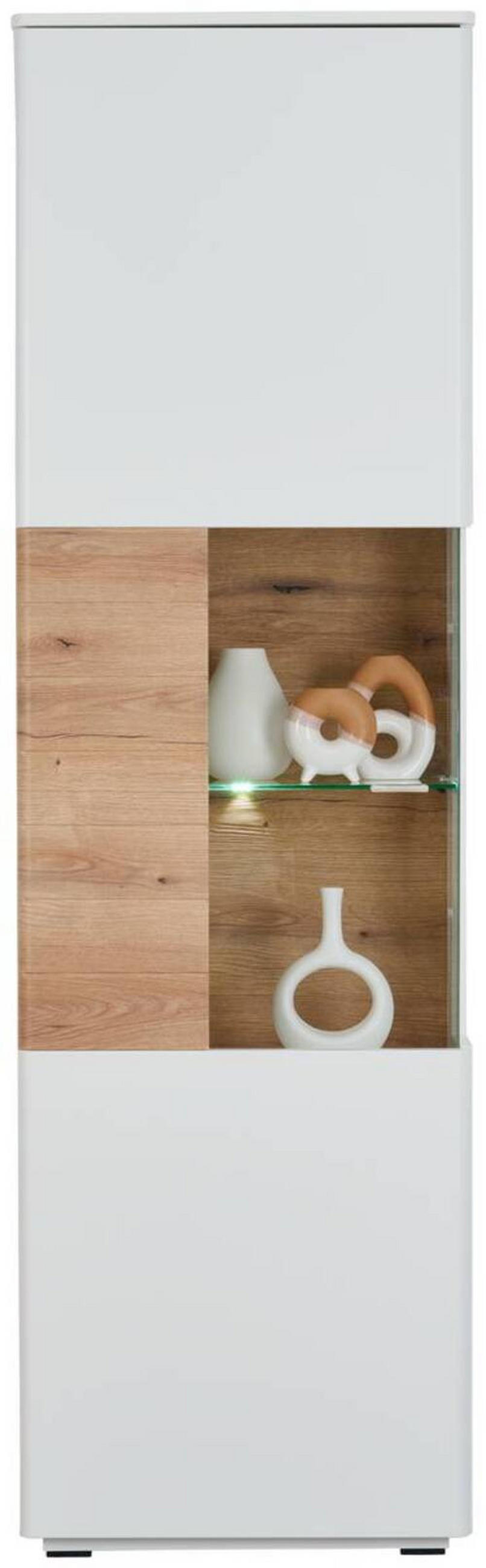 VITRINE  in Weiß, Eichefarben - Eichefarben/Schwarz, Design, Glas/Holzwerkstoff (60/200/38cm) - Stylife
