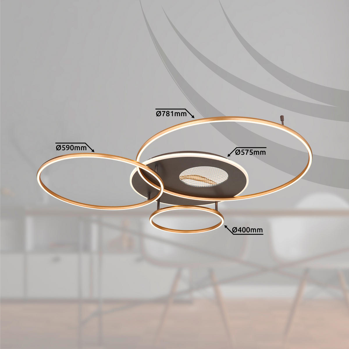 STROPNA LED-SVETILKA  INVERTINA /300-4747 lm/2700-6500 K/230 V/ - zlate barve/opal, Design, kovina/umetna masa (126,4/105,3/13cm)