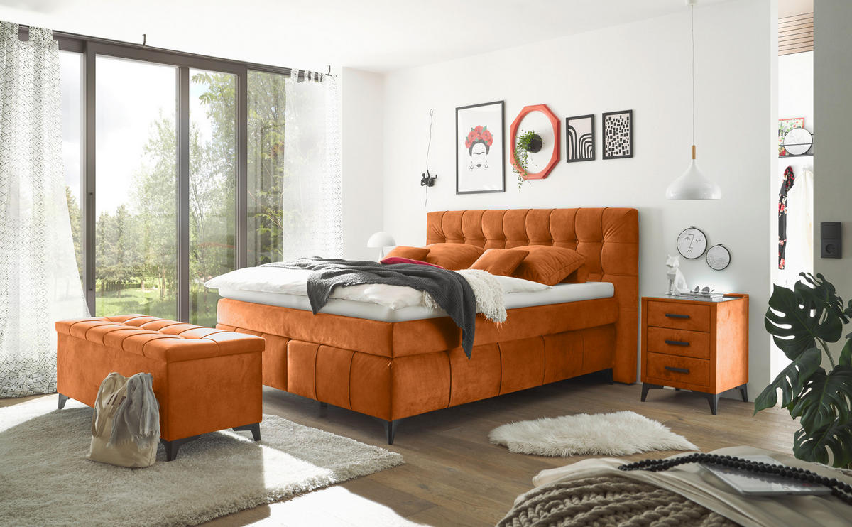 BOXSPRINGBETT 180/200 cm  in Cognac  - Cognac/Schwarz, KONVENTIONELL, Kunststoff/Textil (180/200cm) - Modante