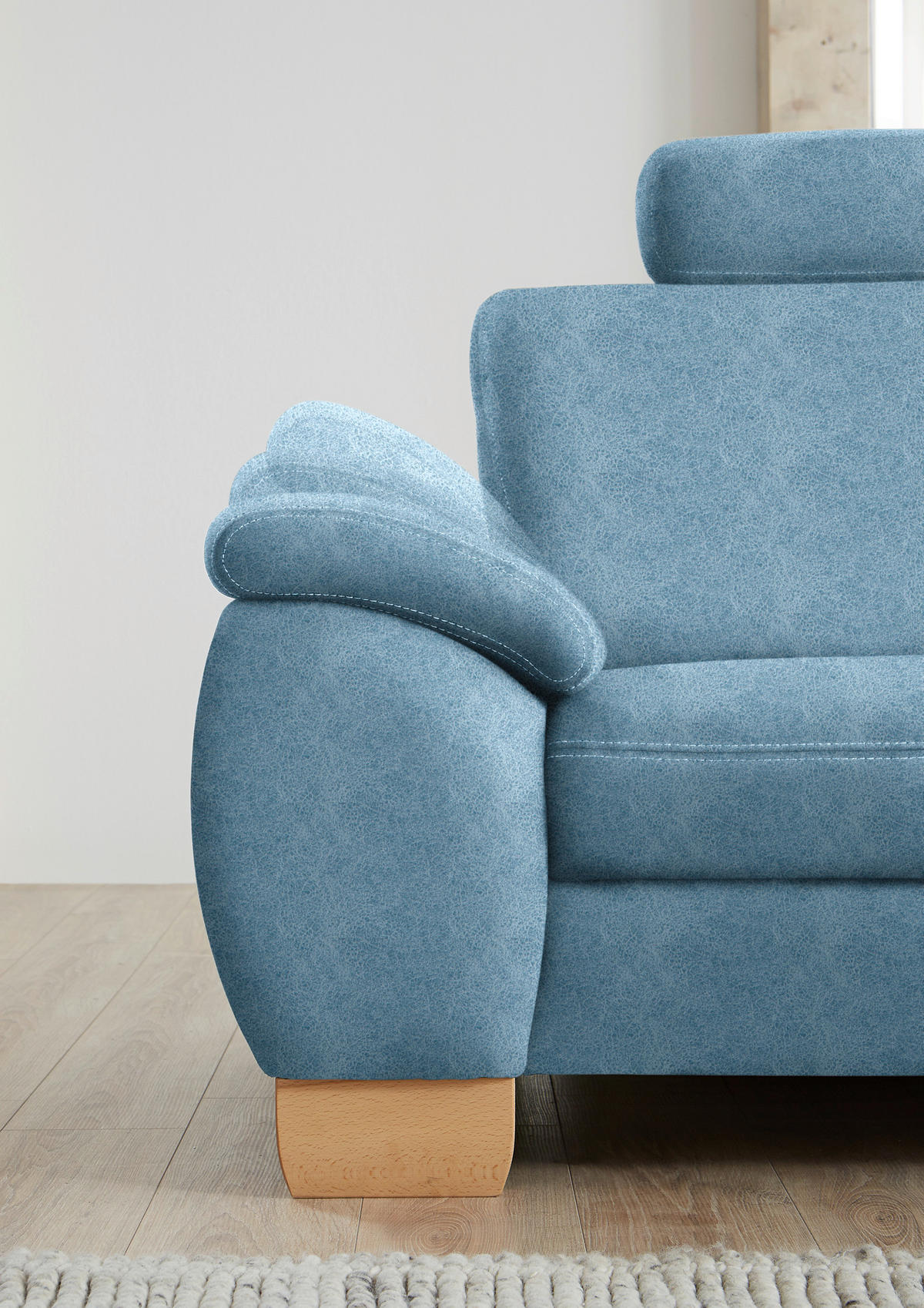 ECKSOFA in Mikrofaser Hellblau  - Wildeiche/Beige, Natur, Holz/Textil (286/236cm) - Voleo