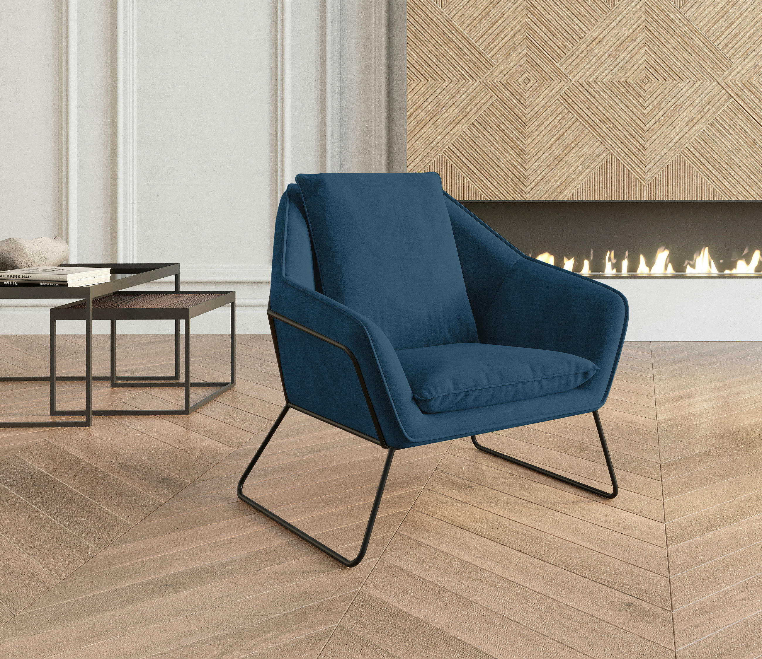 SESSEL in Flachgewebe Dunkelblau  - Schwarz/Dunkelblau, Design, Textil/Metall (78/85/85cm) - Livetastic