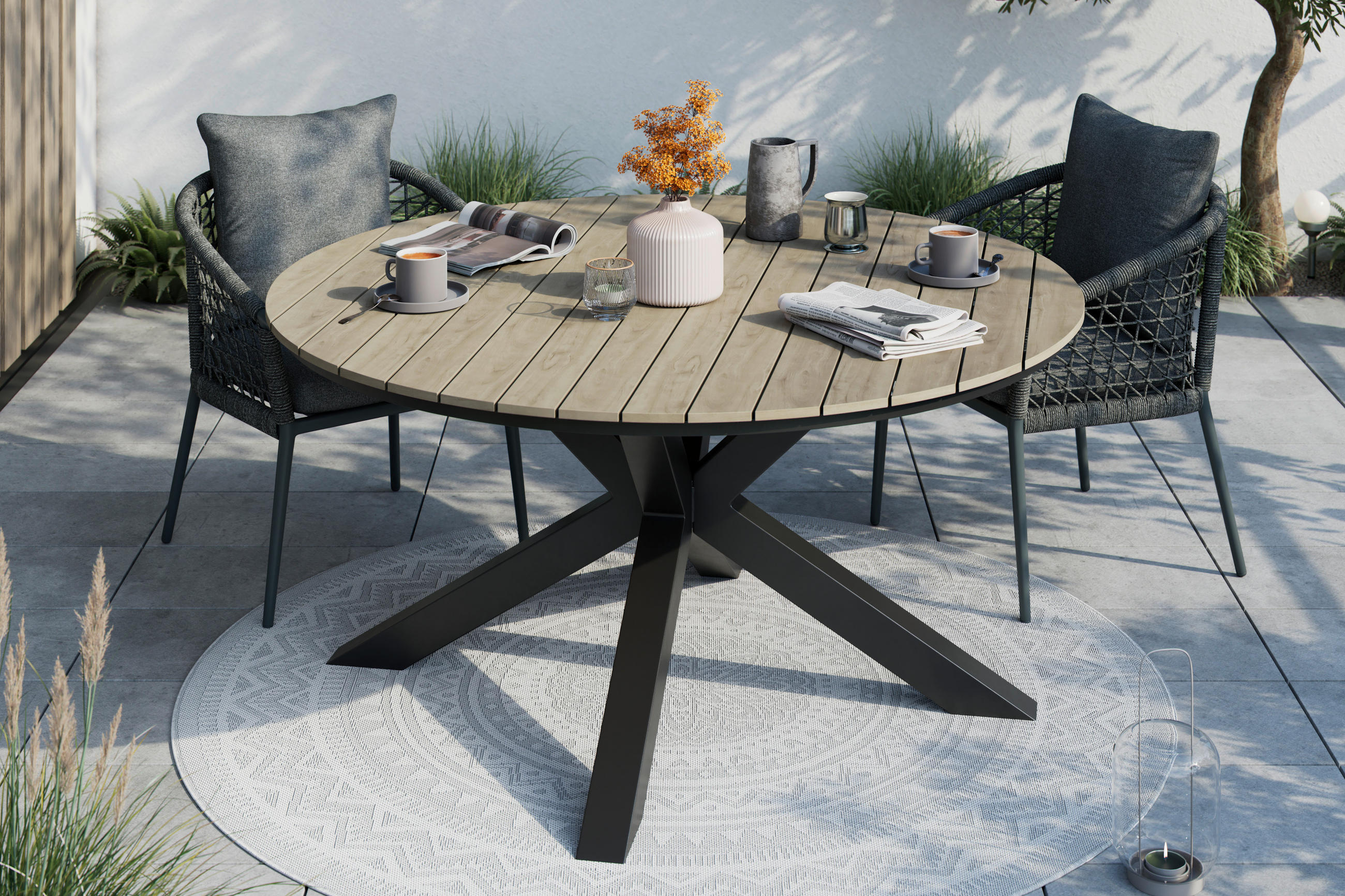 GARTENTISCH Metall, Kunststoff rund  - Dunkelgrau/Naturfarben, MODERN, Kunststoff/Metall (150/75/150cm) - Ambia Garden