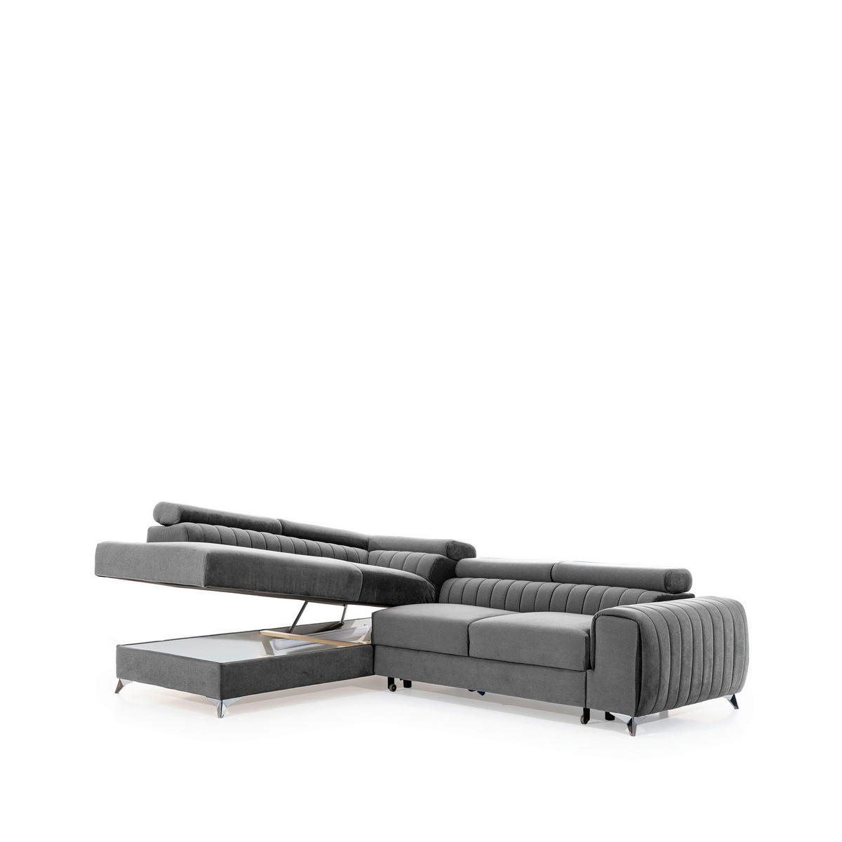ECKSOFA Hellgrau Samt  - Silberfarben/Hellgrau, Design, Textil/Metall (205/278cm) - MID.YOU