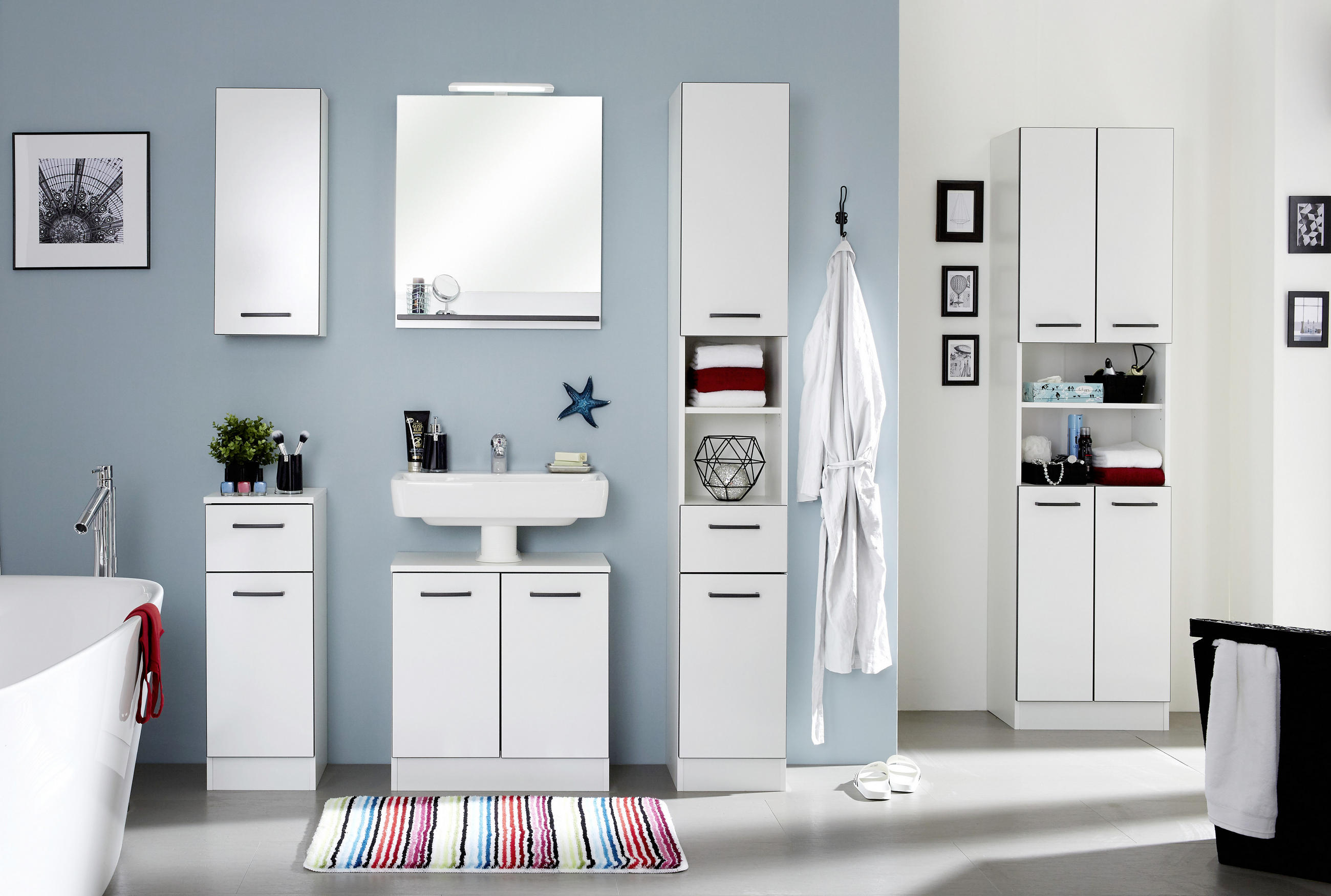 HOCHSCHRANK 30/195,5/33 cm  - Weiss/Anthrazit, Konventionell, Glas/Holzwerkstoff (30/195,5/33cm) - Xora